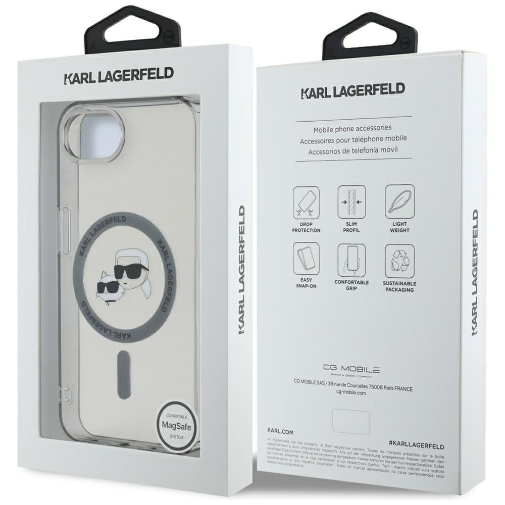 Étui MagSafe pour Apple iPhone 17e / 16e, Karl Lagerfeld, IML Métal Karl & Choupette's Heads, Noir