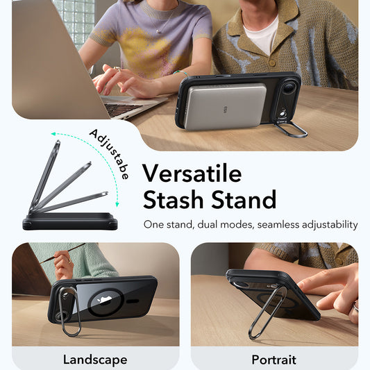 Coque MagSafe pour Apple iPhone 17 Air, ESR, Classic Hybrid Kickstand, Noire Transparente