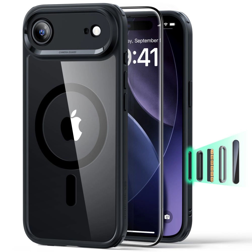 MagSafe Hülle für Apple iPhone 17 Air, ESR, Classic Hybrid mit Displayschutz, Schwarz Transparent