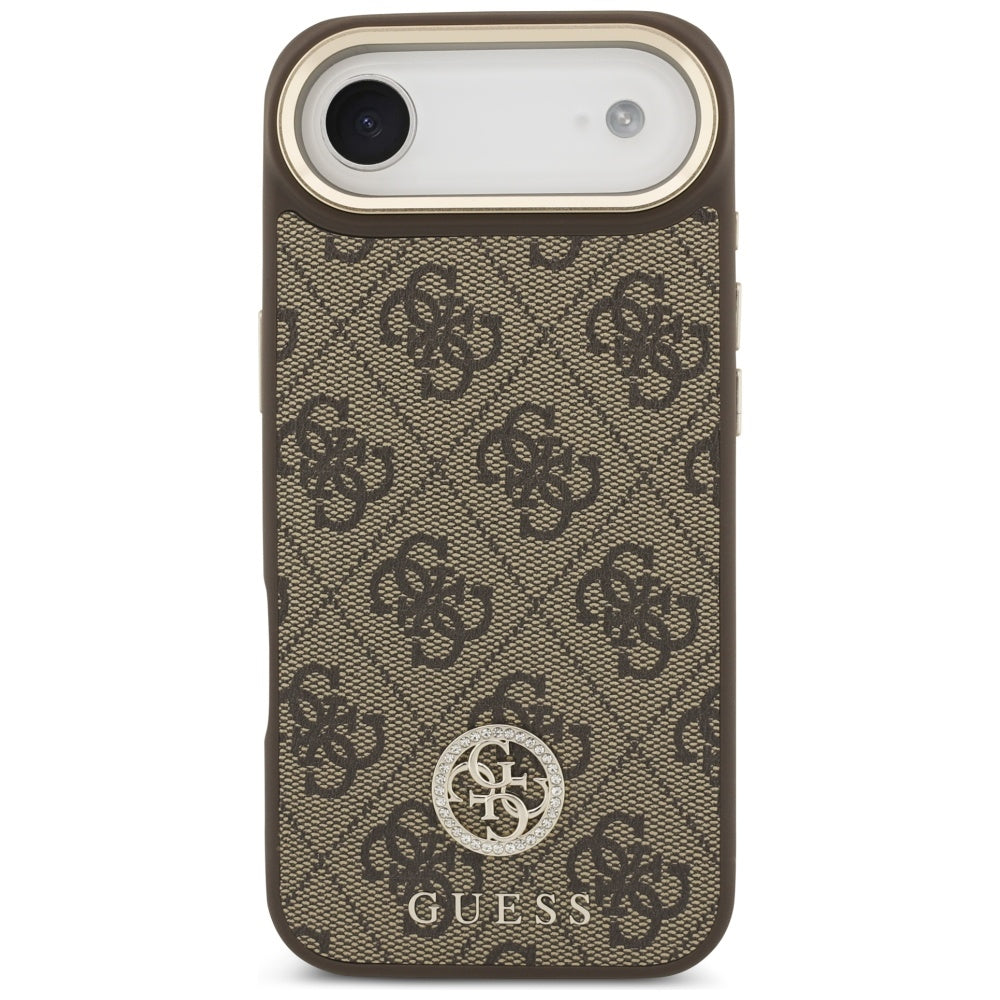 Étui MagSafe pour Apple iPhone 17 Air, Guess, Logo Strass 4G avec Grande Bandoulière, Marron