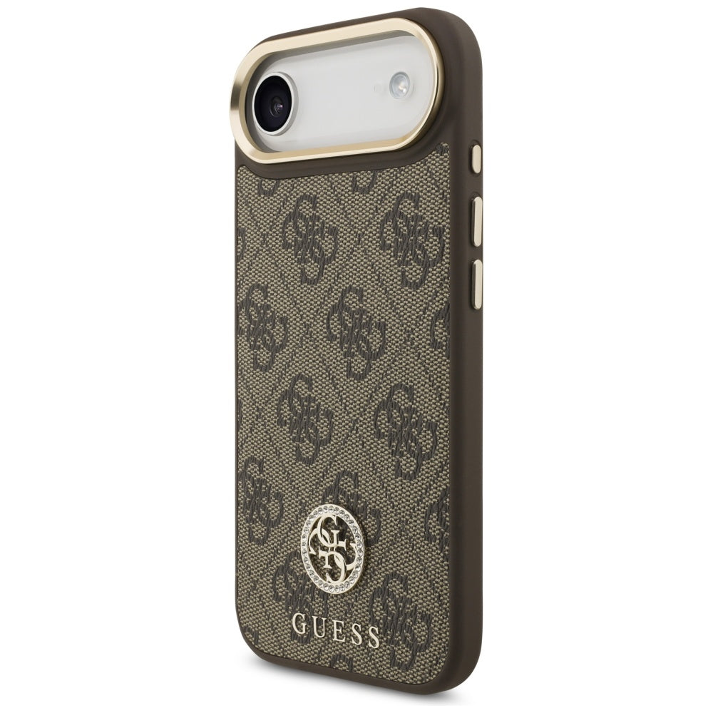 Étui MagSafe pour Apple iPhone 17 Air, Guess, Logo Strass 4G avec Grande Bandoulière, Marron