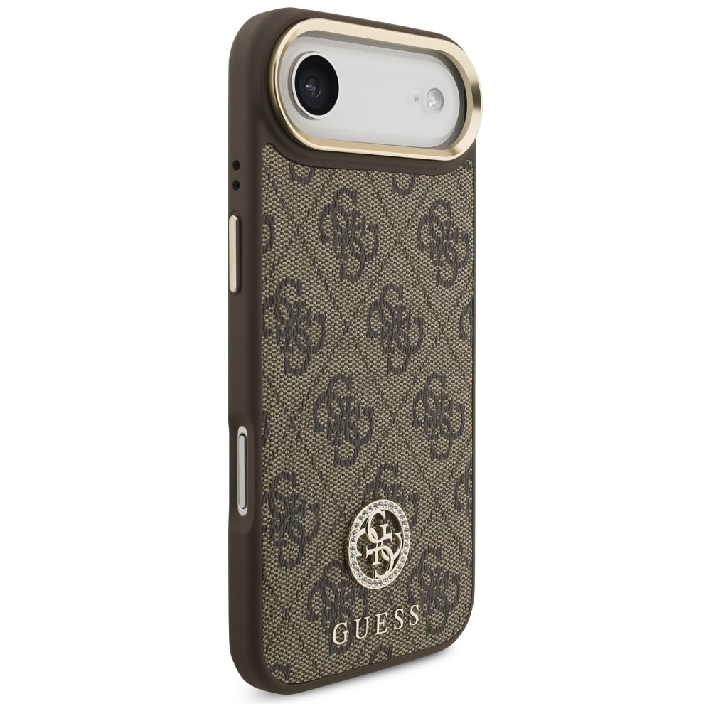 Étui MagSafe pour Apple iPhone 17 Air, Guess, Logo Strass 4G avec Grande Bandoulière, Marron