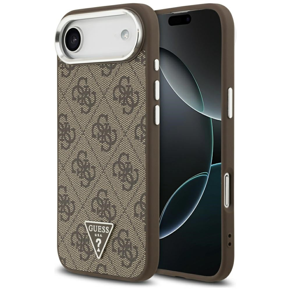 Coque MagSafe pour Apple iPhone 17 Air, Guess, logo Triangle 4G, Marron Argenté