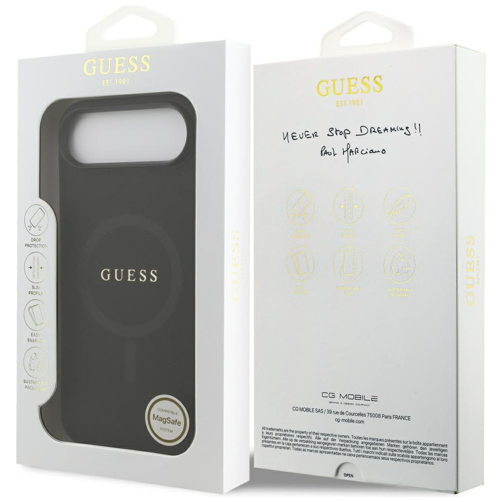 Coque MagSafe pour Apple iPhone 17 Air, Guess, Saffiano Classic Logo, Noire