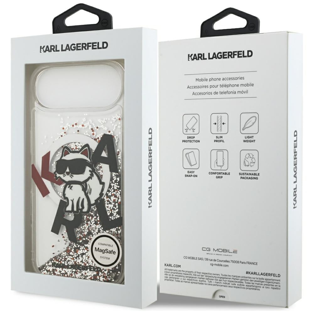 MagSafe Hülle für Apple iPhone 17 Air, Karl Lagerfeld, Liquid Glitter Choupette Logo, Transparent