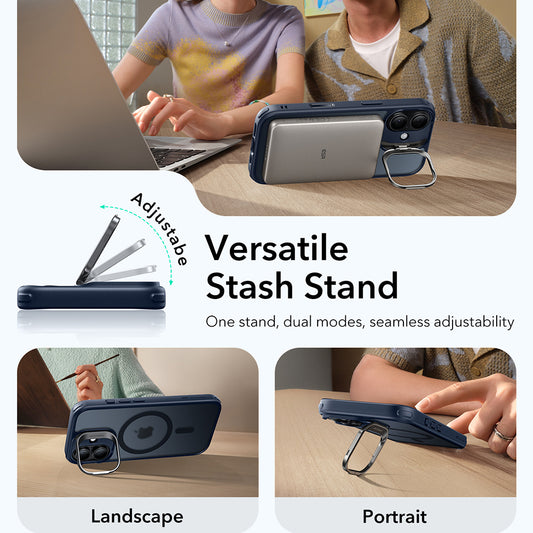 Coque MagSafe pour Apple iPhone 17, ESR, Classic Hybrid Kickstand, Bleu Satiné