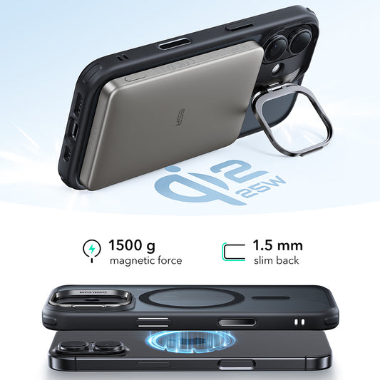 Housse MagSafe pour Apple iPhone 17, ESR, Classic Hybrid Kickstand, Noir Satiné