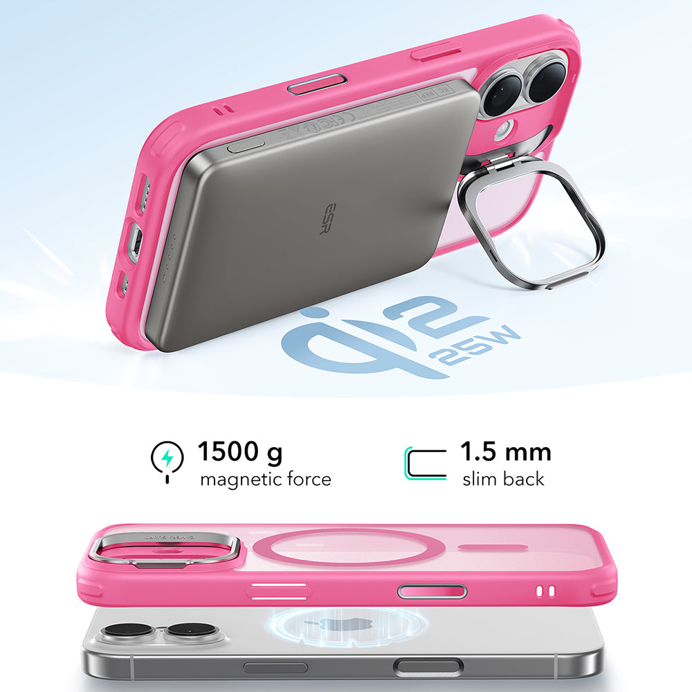 Coque MagSafe pour Apple iPhone 17, ESR, Classic Hybrid Kickstand, Rose Satiné