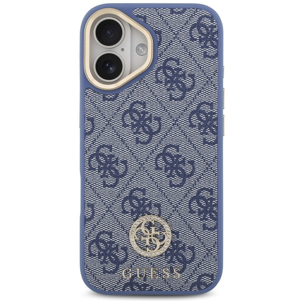 MagSafe Hülle für Apple iPhone 17, Guess, 4G Strass Logo mit großem Band, Blau