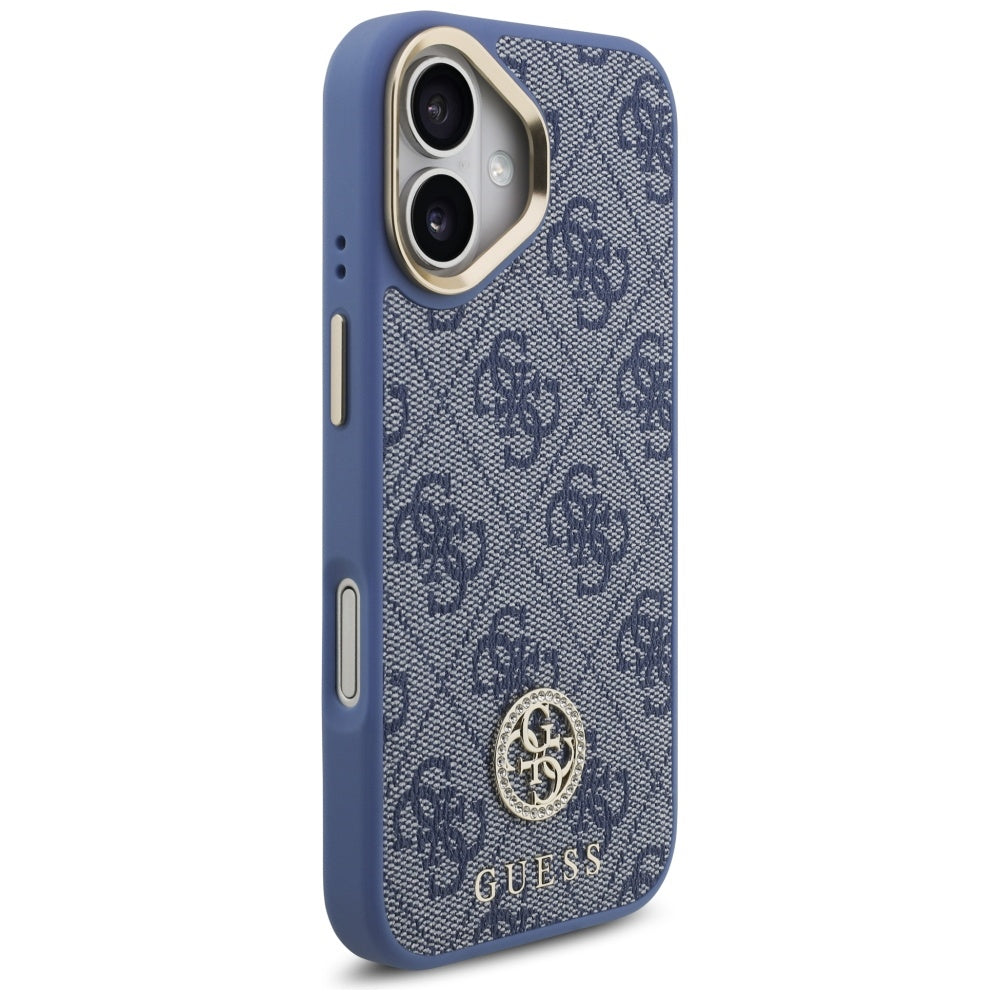 MagSafe Hülle für Apple iPhone 17, Guess, 4G Strass Logo mit großem Band, Blau
