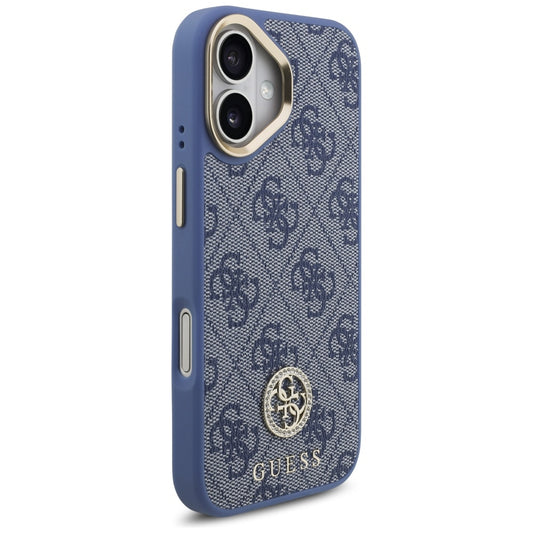 Coque MagSafe pour Apple iPhone 17, Guess, 4G Strass Logo avec Grande Bandoulière, Bleue