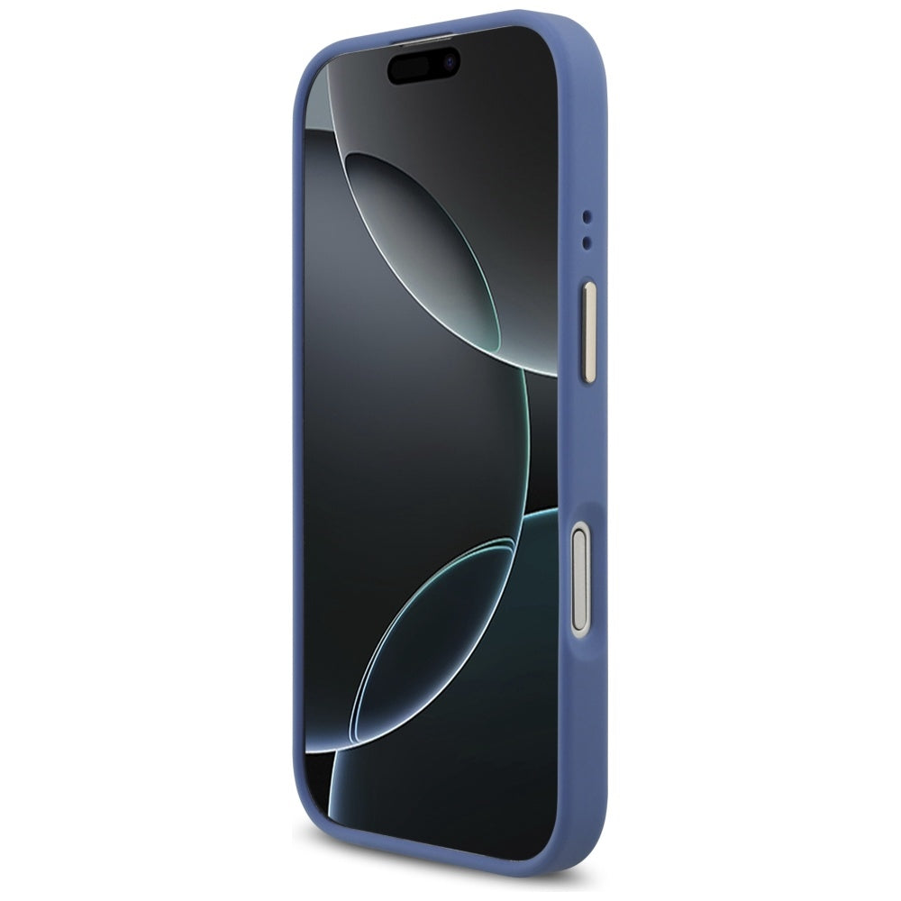 MagSafe Hülle für Apple iPhone 17, Guess, 4G Strass Logo mit großem Band, Blau