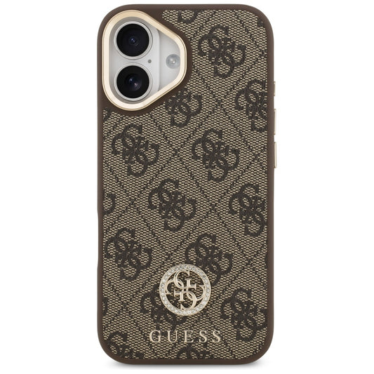 Étui MagSafe pour Apple iPhone 17, Guess, Logo Strass 4G avec Grande Bandoulière, Marron