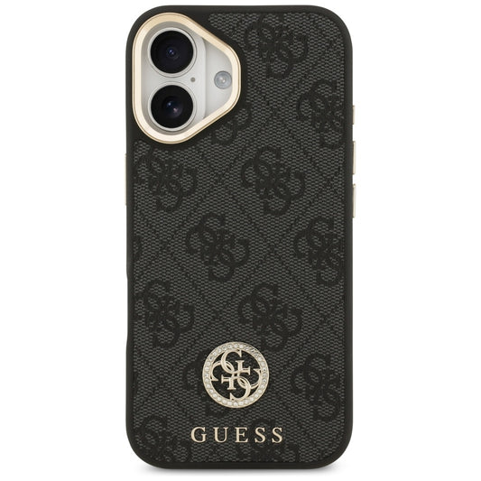 Étui MagSafe pour Apple iPhone 17, Guess, Logo Strass 4G avec Grande Bandoulière, Noir