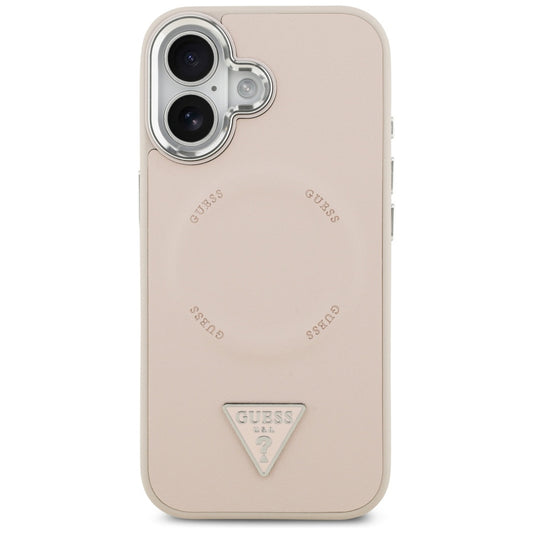 Coque MagSafe pour Apple iPhone 17, Guess, Logo Triangle, Rose Argenté