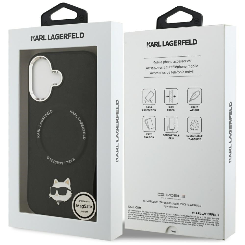 MagSafe Hülle für Apple iPhone 17, Karl Lagerfeld, Choupette Pin, Schwarz
