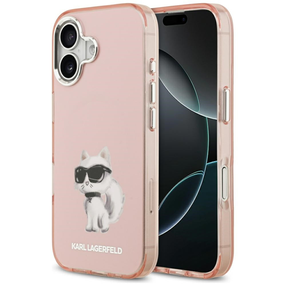 MagSafe Case for Apple iPhone 17, Karl Lagerfeld, IML Aquarelle Logo Choupette, Silver Pink