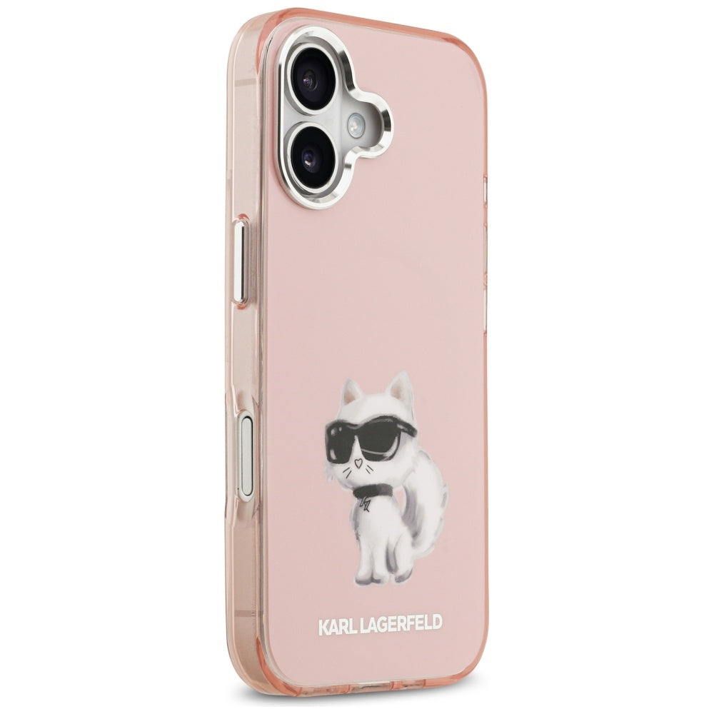 MagSafe Case for Apple iPhone 17, Karl Lagerfeld, IML Aquarelle Logo Choupette, Silver Pink