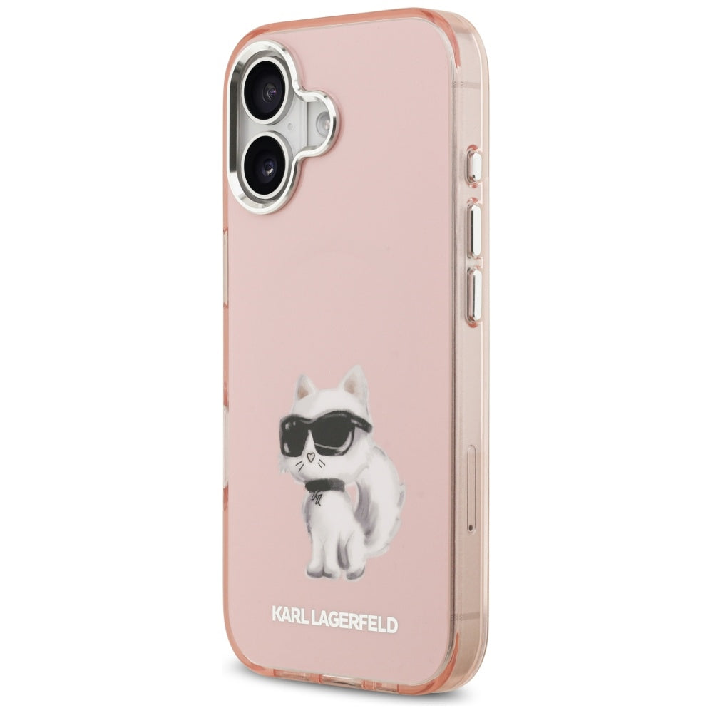 MagSafe Case for Apple iPhone 17, Karl Lagerfeld, IML Aquarelle Logo Choupette, Silver Pink