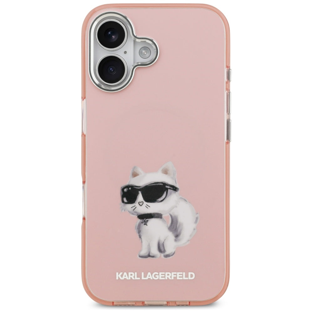 MagSafe Case for Apple iPhone 17, Karl Lagerfeld, IML Aquarelle Logo Choupette, Silver Pink
