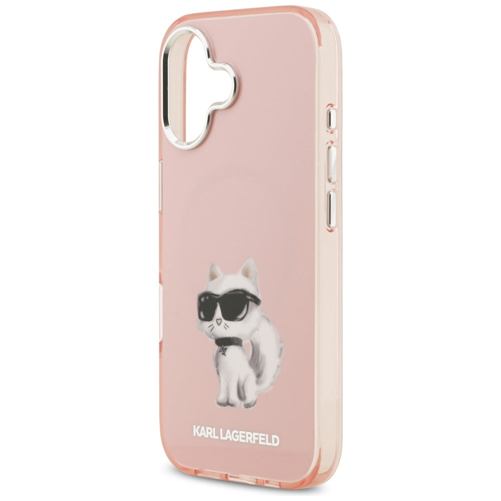 MagSafe Case for Apple iPhone 17, Karl Lagerfeld, IML Aquarelle Logo Choupette, Silver Pink