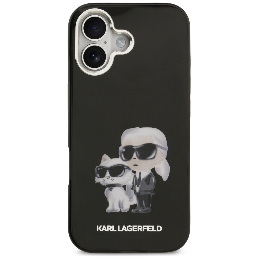 MagSafe Hülle für Apple iPhone 17, Karl Lagerfeld, IML Aquarelle Logo Karl & Choupette, Schwarz