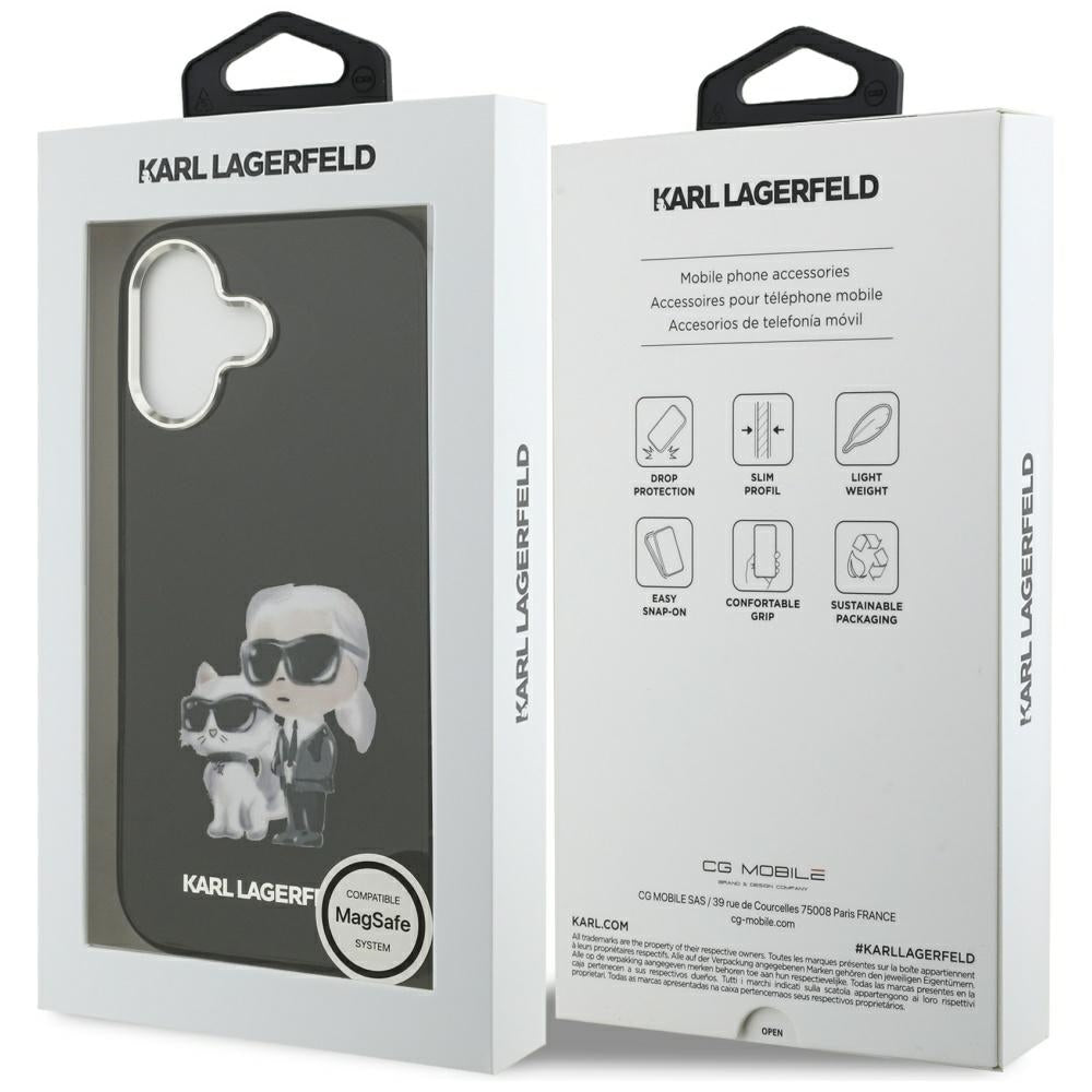 MagSafe Hülle für Apple iPhone 17, Karl Lagerfeld, IML Aquarelle Logo Karl & Choupette, Schwarz