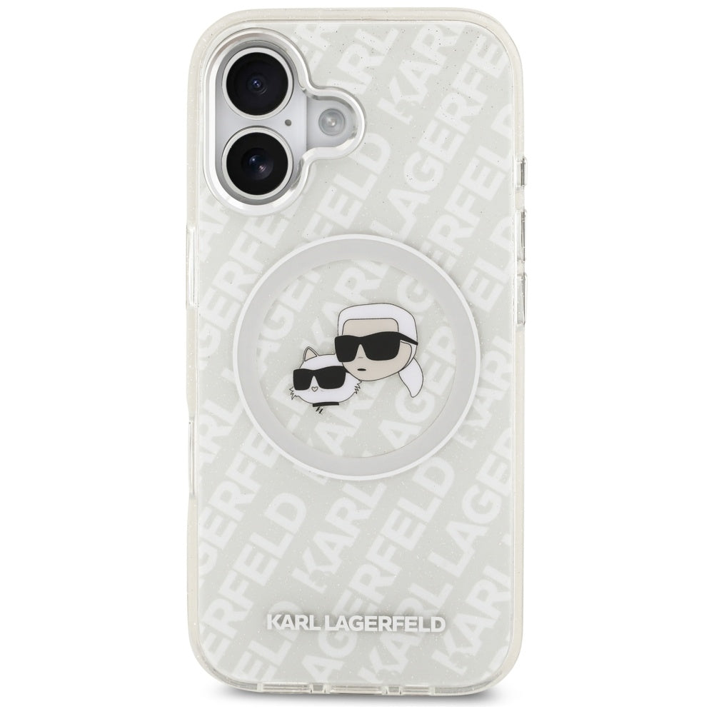 MagSafe Case for Apple iPhone 17, Karl Lagerfeld, IML Glitter Karl & Choupette's Heads, Grey