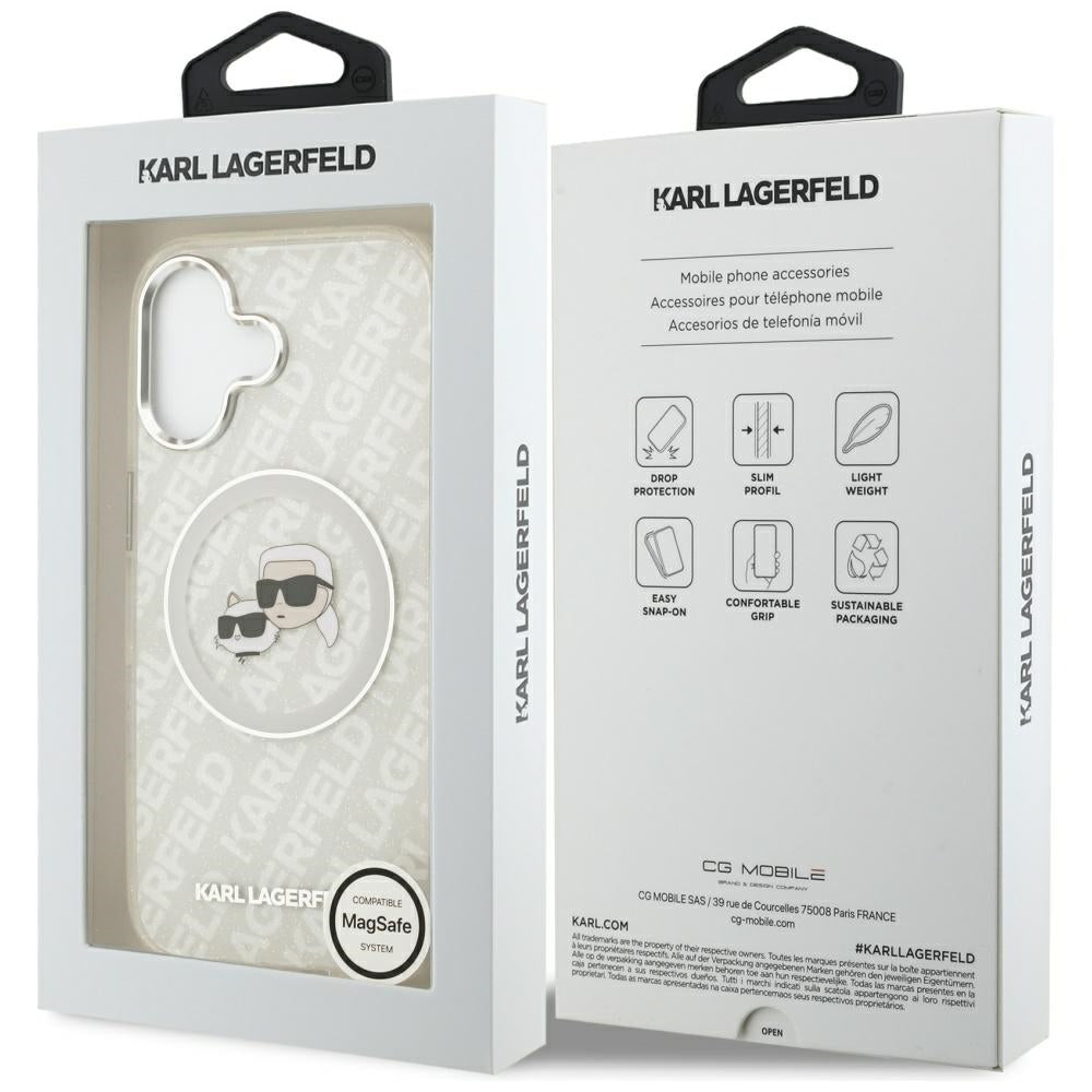 MagSafe Case for Apple iPhone 17, Karl Lagerfeld, IML Glitter Karl & Choupette's Heads, Grey
