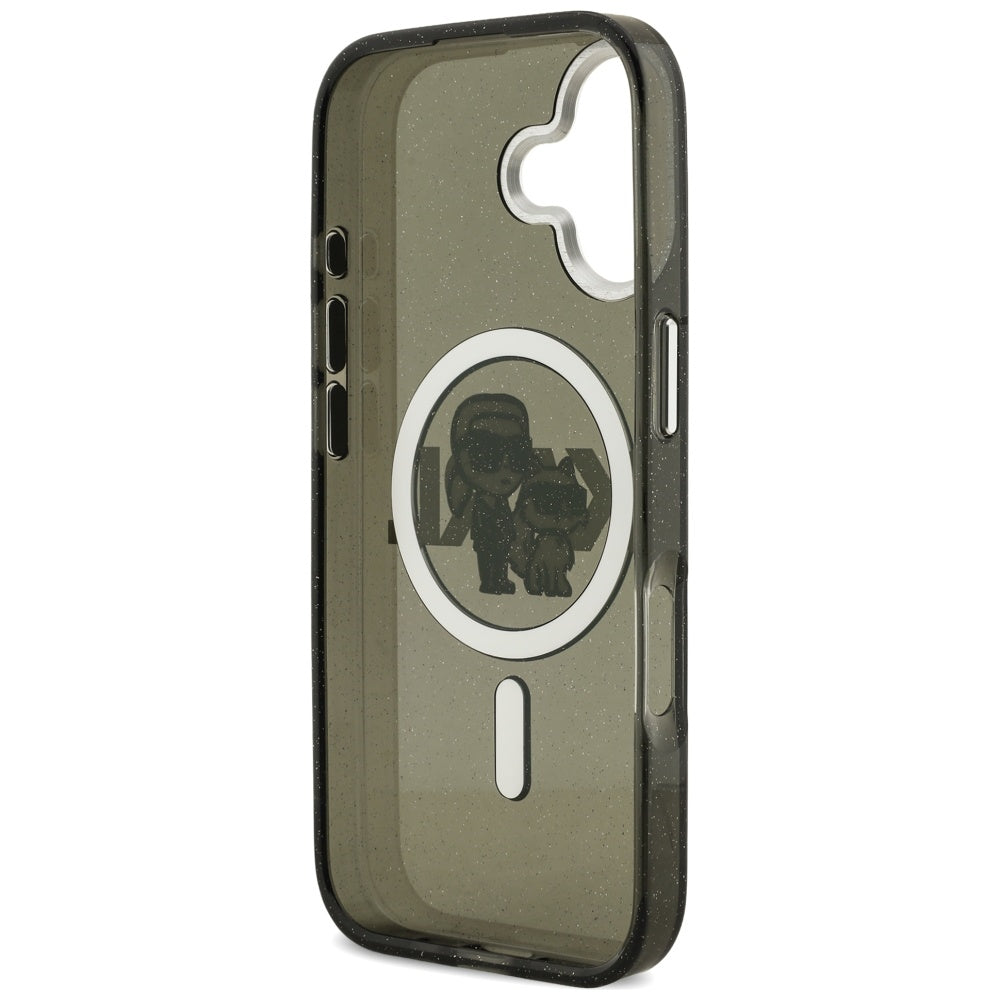 Housse MagSafe pour Apple iPhone 17, Karl Lagerfeld, IML Sketch Logo Glitter Karl & Choupette, Noire