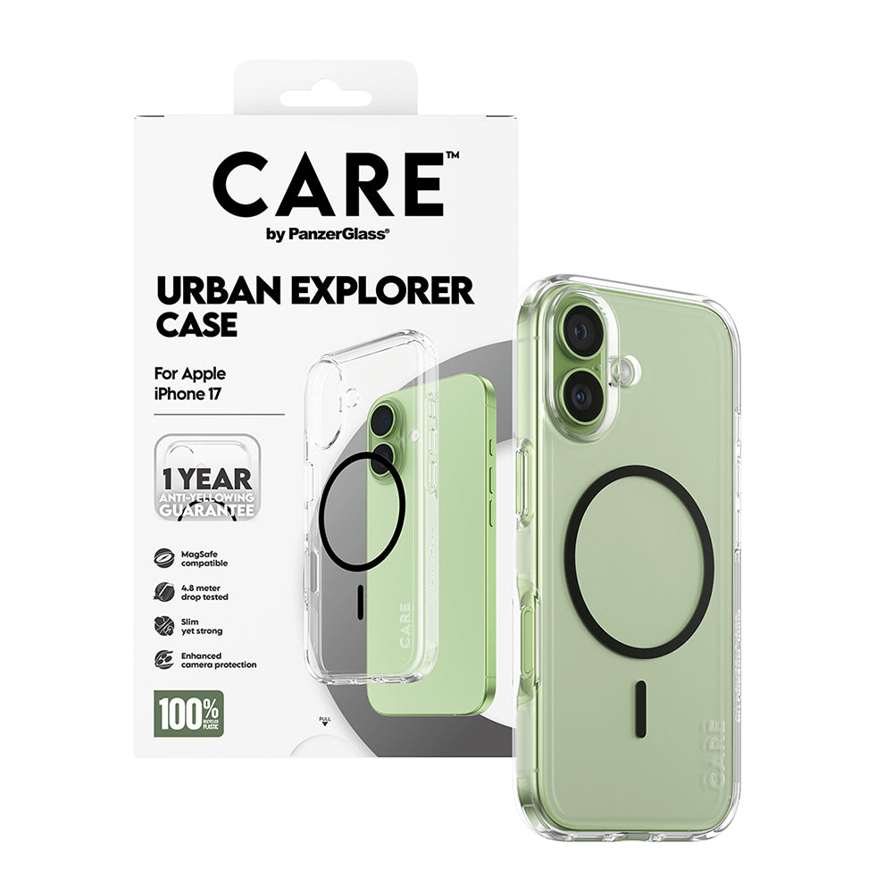 MagSafe Hülle für Apple iPhone 17, PanzerGlass, Urban Explorer, Schwarz Transparent