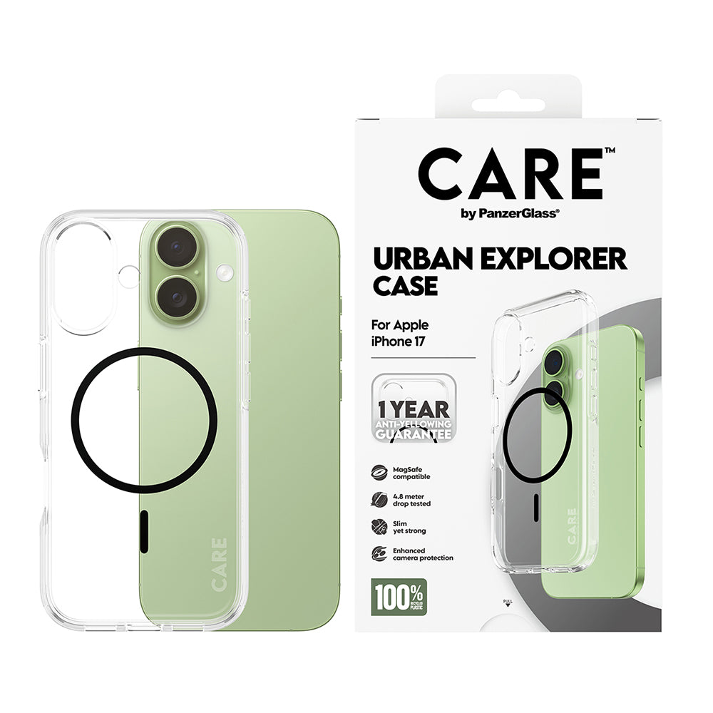 MagSafe Hülle für Apple iPhone 17, PanzerGlass, Urban Explorer, Schwarz Transparent