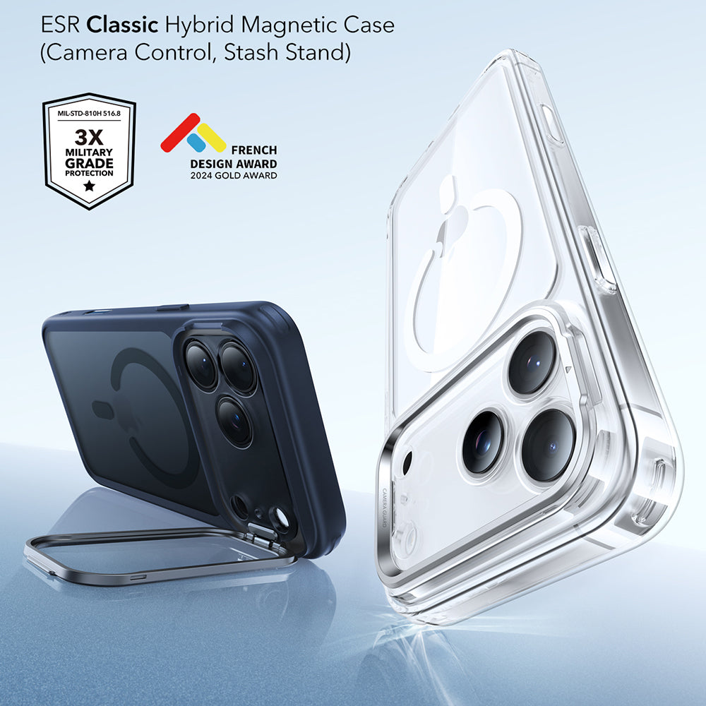 MagSafe Hülle für Apple iPhone 17 Pro, ESR, Classic Hybrid Kickstand, Satin Blau