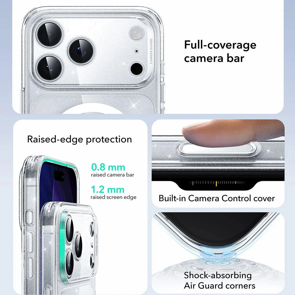 Housse MagSafe pour Apple iPhone 17 Pro, ESR, Classic Hybrid Shimmer, Transparente
