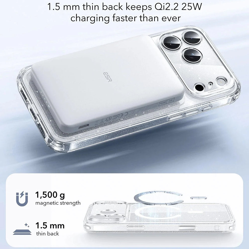 Housse MagSafe pour Apple iPhone 17 Pro, ESR, Classic Hybrid Shimmer, Transparente