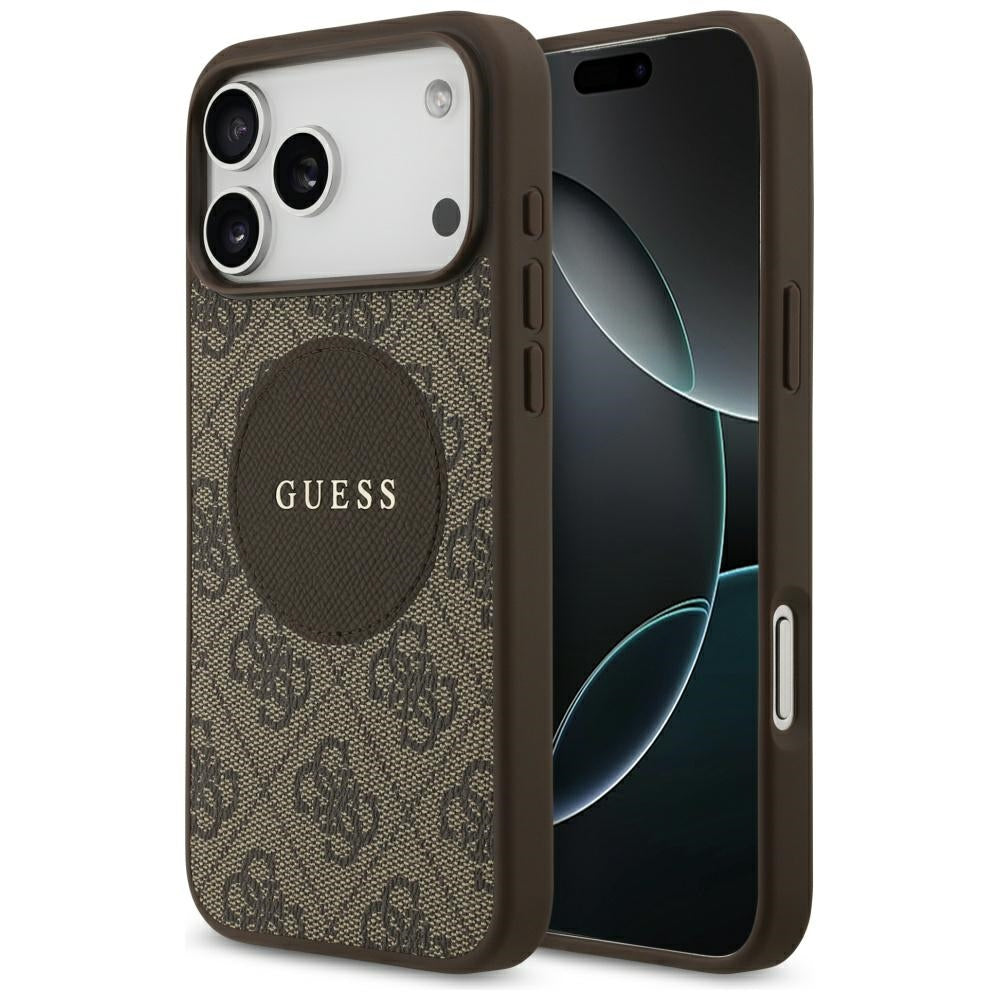 MagSafe Hülle für Apple iPhone 17 Pro, Guess, 4G Circle Classic Logo, Braun