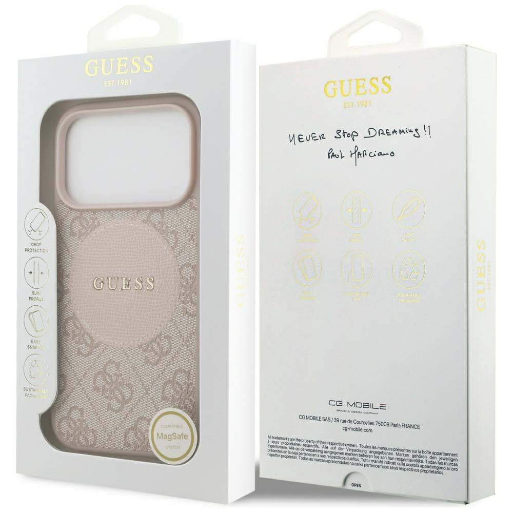 MagSafe Hülle für Apple iPhone 17 Pro, Guess, 4G Circle Classic Logo, Rosa