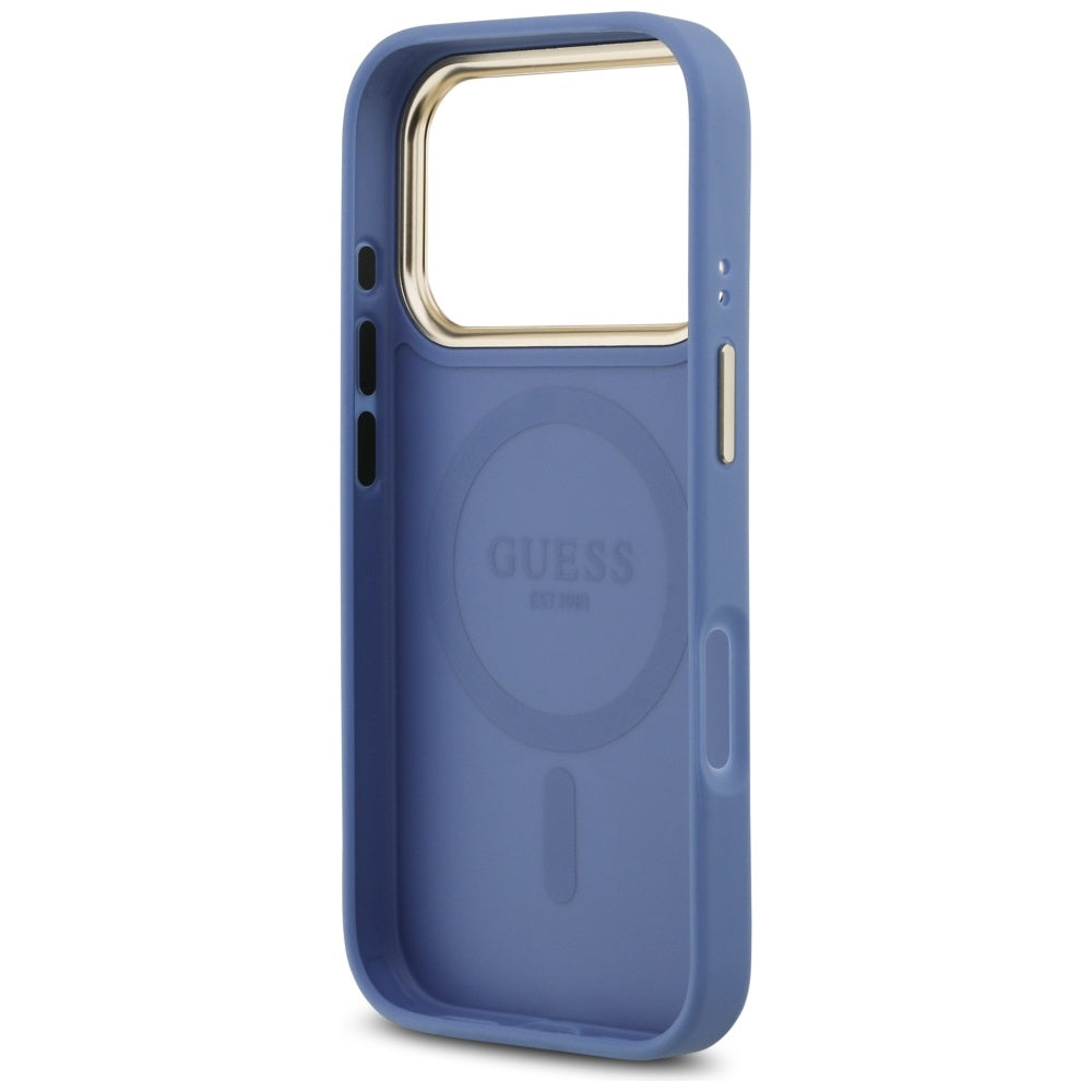 MagSafe Hülle für Apple iPhone 17 Pro, Guess, 4G Strass Logo, Blau