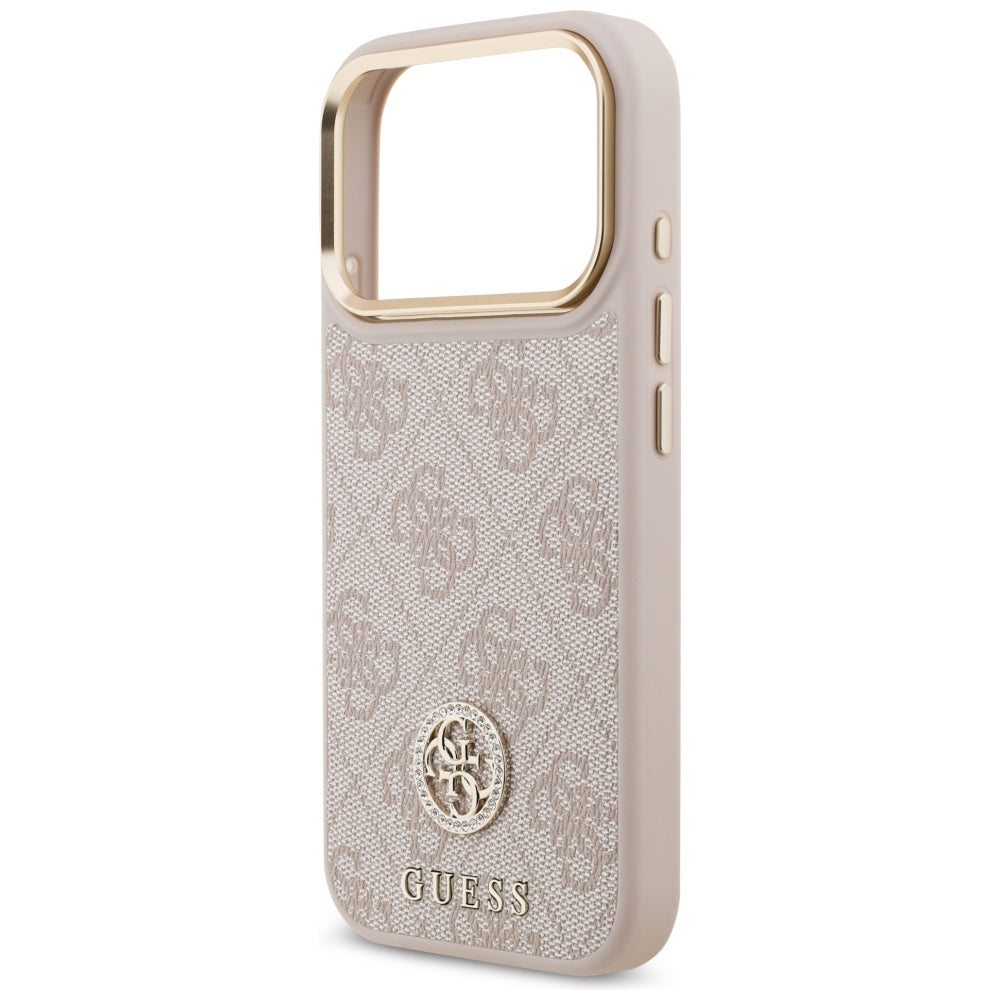 Coque MagSafe pour Apple iPhone 17 Pro, Guess, Logo Strass 4G, Rose.