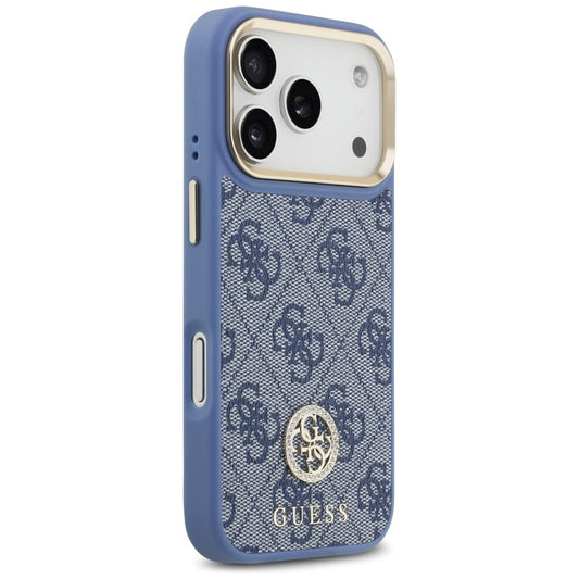 Étui MagSafe pour Apple iPhone 17 Pro, Guess, Logo Strass 4G avec Grande Bandoulière, Bleu