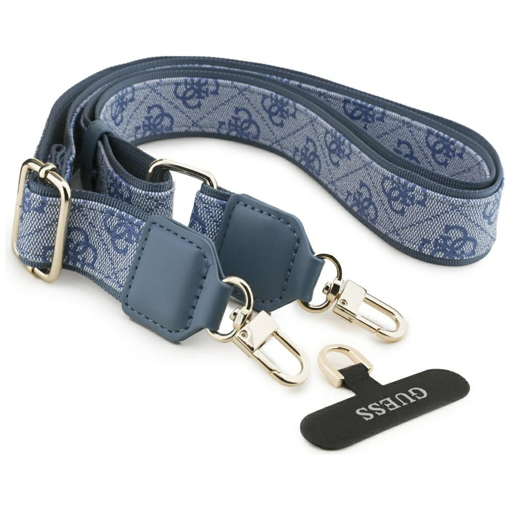 Étui MagSafe pour Apple iPhone 17 Pro, Guess, Logo Strass 4G avec Grande Bandoulière, Bleu