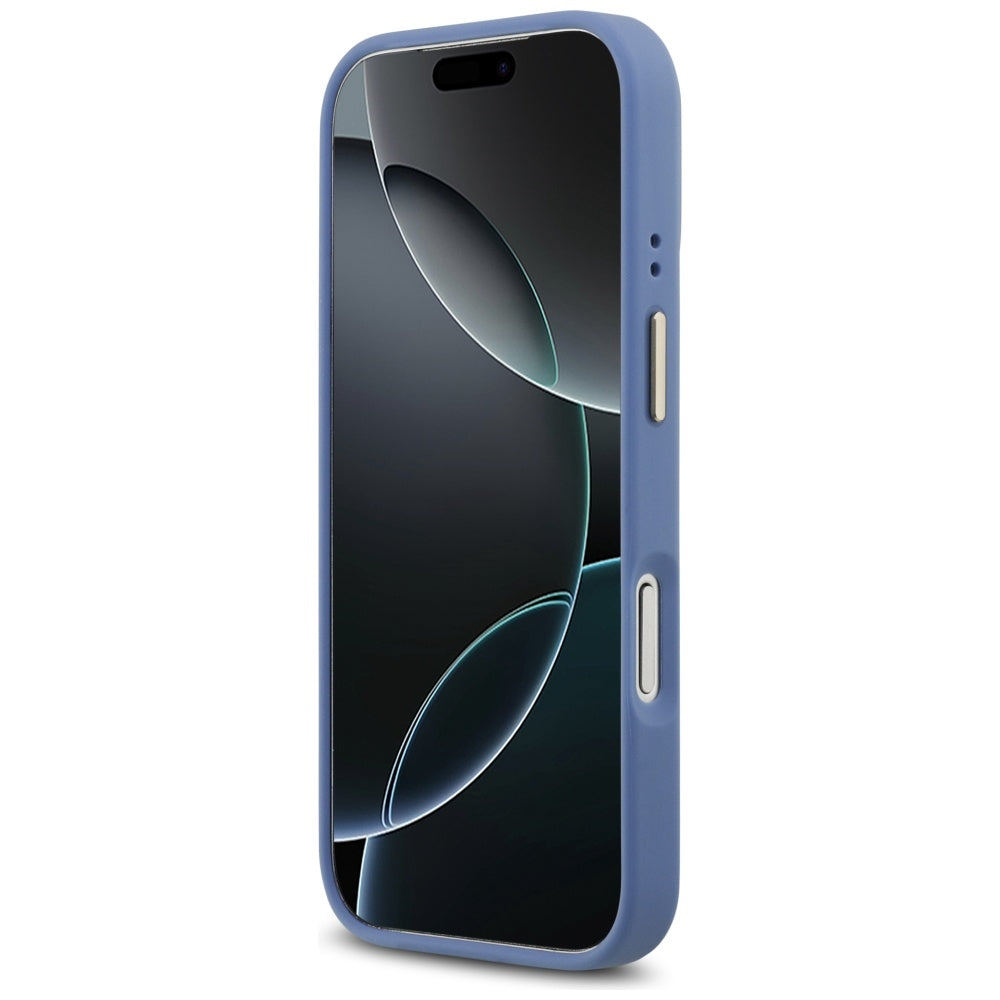 Étui MagSafe pour Apple iPhone 17 Pro, Guess, Logo Strass 4G avec Grande Bandoulière, Bleu