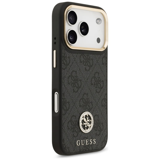 Étui MagSafe pour Apple iPhone 17 Pro, Guess, Logo Strass 4G avec Grande Bandoulière, Noir