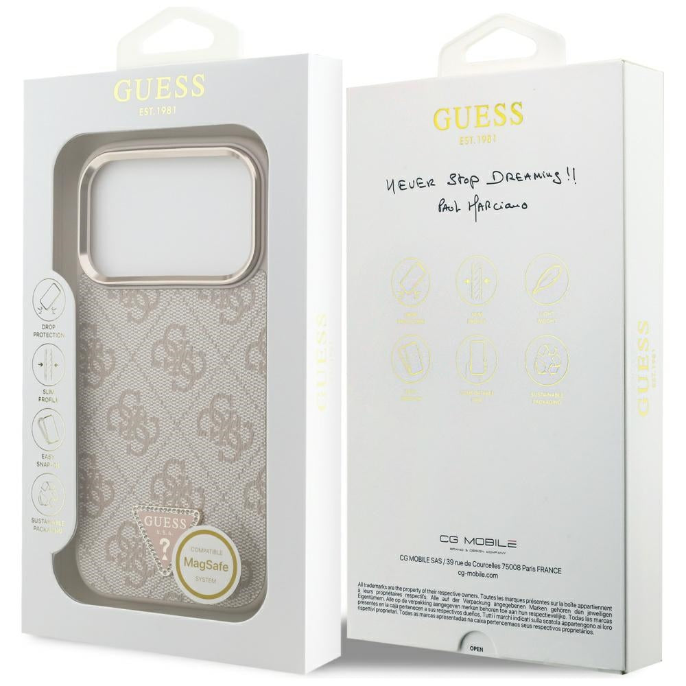 Coque MagSafe pour Apple iPhone 17 Pro, Guess, Logo Triangle 4G, Rose Doré