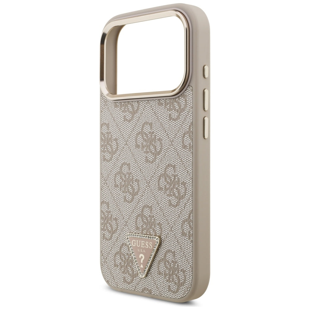Coque MagSafe pour Apple iPhone 17 Pro, Guess, Logo Triangle 4G, Rose Doré