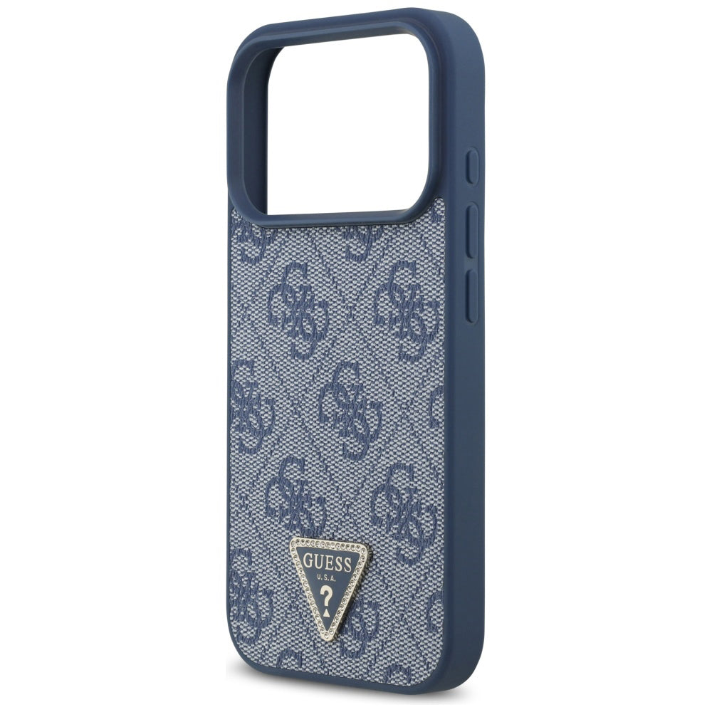 Étui MagSafe pour Apple iPhone 17 Pro, Guess, 4G Triangle Strass, Bleu