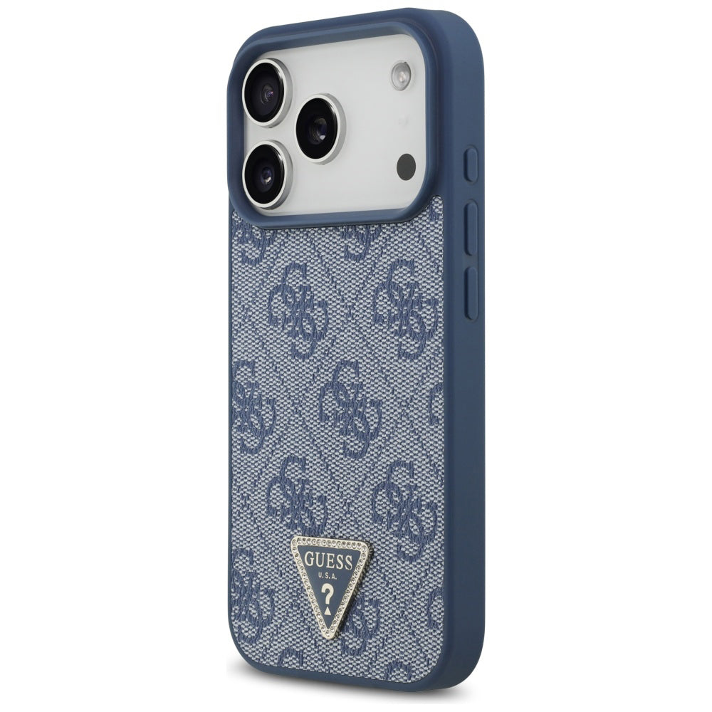 Étui MagSafe pour Apple iPhone 17 Pro, Guess, 4G Triangle Strass, Bleu