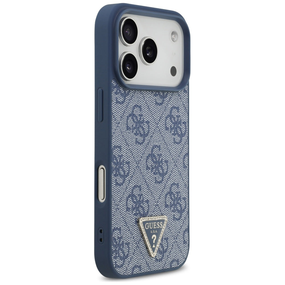 Étui MagSafe pour Apple iPhone 17 Pro, Guess, 4G Triangle Strass, Bleu