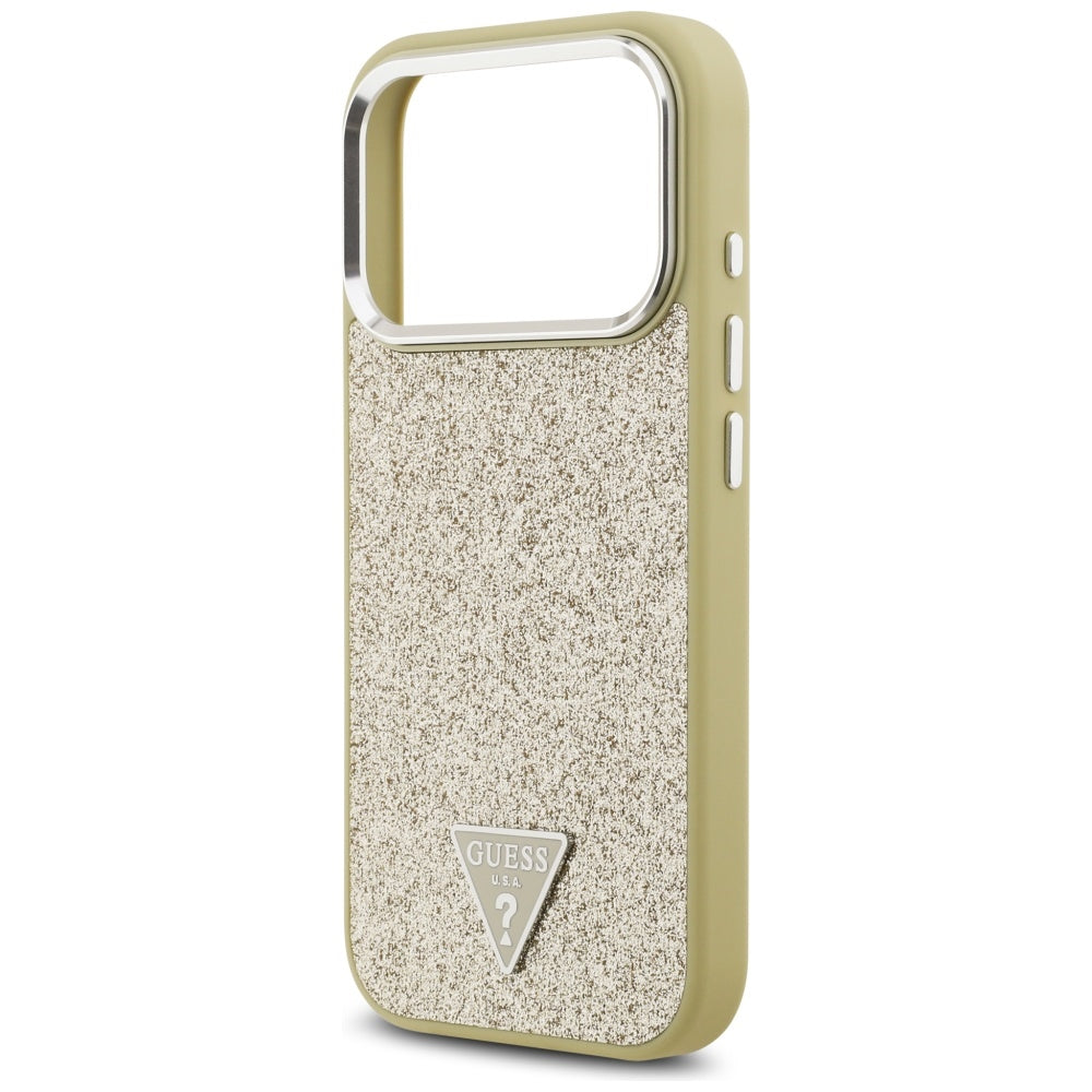 Étui MagSafe pour Apple iPhone 17 Pro, Guess, Logo Triangle Pailleté, Doré