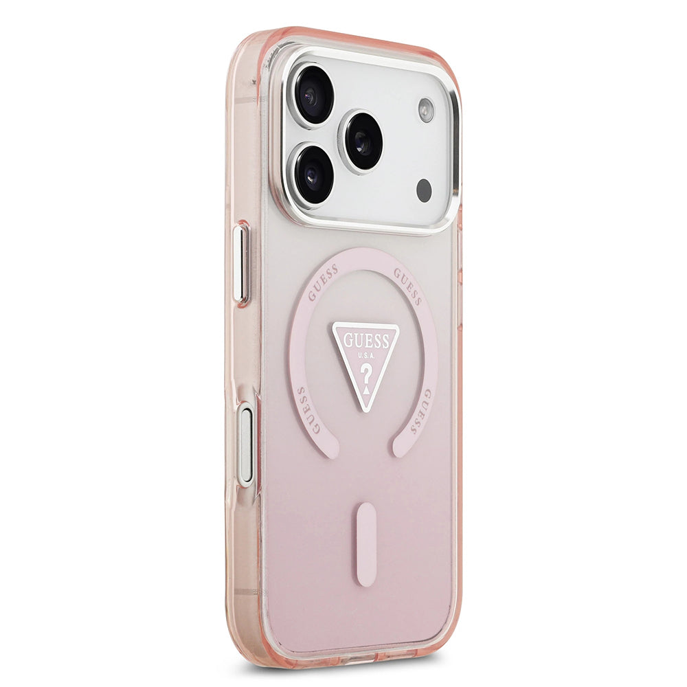 Coque MagSafe pour Apple iPhone 17 Pro, Guess, logo triangle dégradé IML, Rose